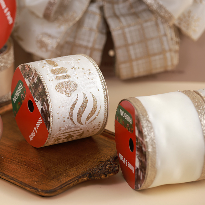 Nuevo producto transfronterizo de alta gama champán correas de Navidad decoración de Navidad cinta de arco de bricolaje embalaje de regalo de Navidad