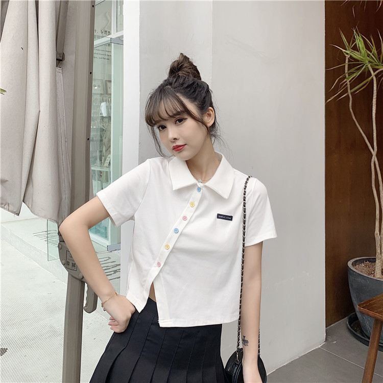 Women's T-shirt Short Sleeve T-Shirts Patchwork Button Simple Style Solid Color display picture 99
