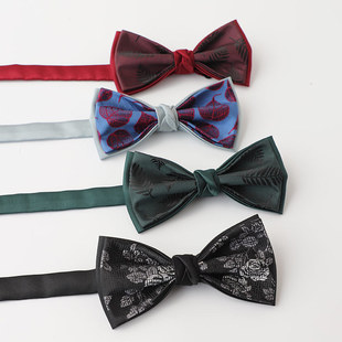 Factory in stock Wholesale natural leaf series vintage double-layer stitching Dark Flower bow tie men's banquet bow