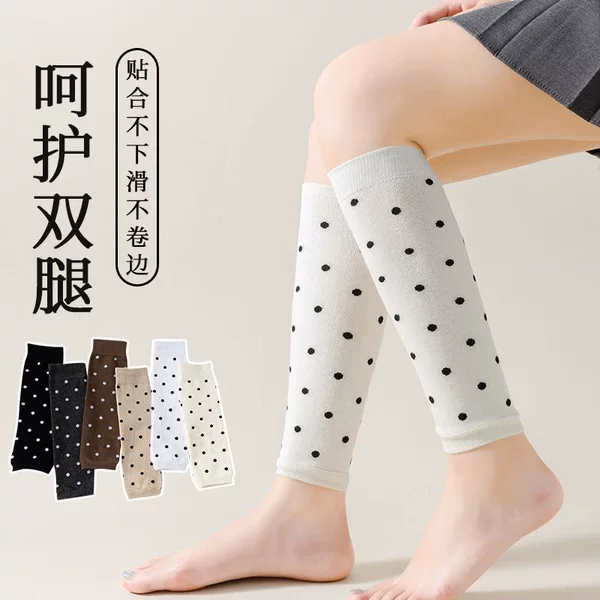 Women's summer calf socks, air conditioning knee warmers, warm polka dot high-tube leg warmers for old cold legs, trendy straight socks