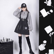 大码女装胖秋新款甜酷卫衣连衣裙可拆卸背带腰带假两件裙子
