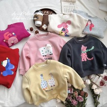 （清仓）2025冬季加绒卡通印花卫衣女童秋冬季儿童一体绒宝宝上衣