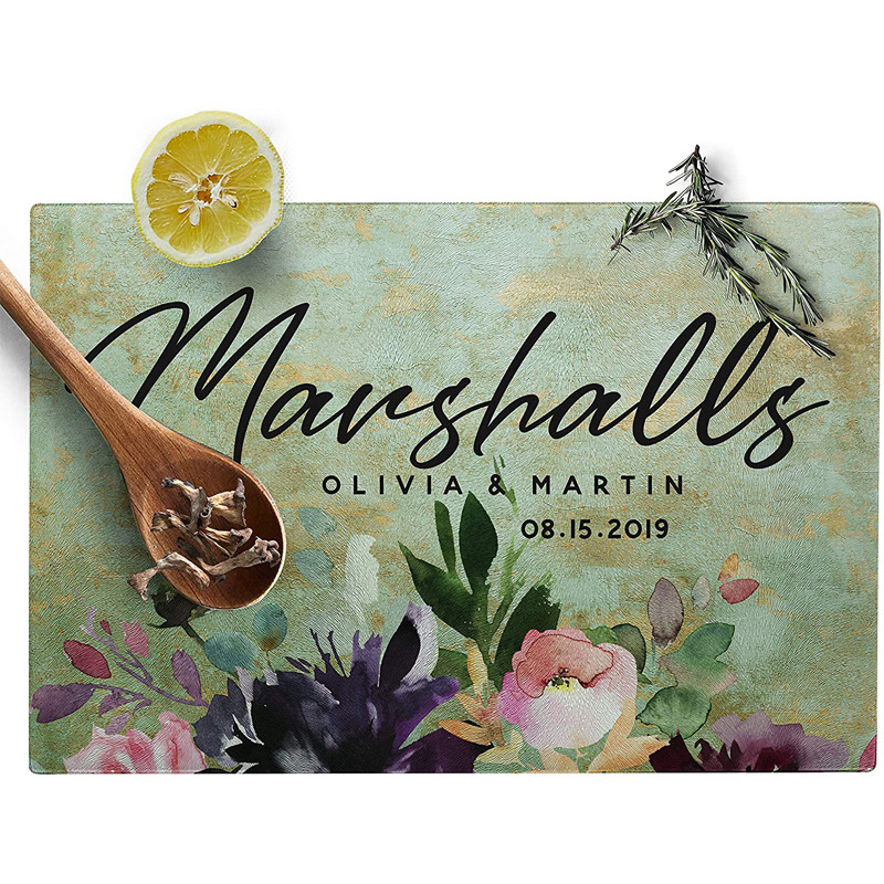 Tablero de corte de vidrio de impresión de transferencia de calor Tablero de corte de vidrio templado Tablero de corte de superficie de oro rectangular Tablero de corte de vidrio en blanco de sublimación