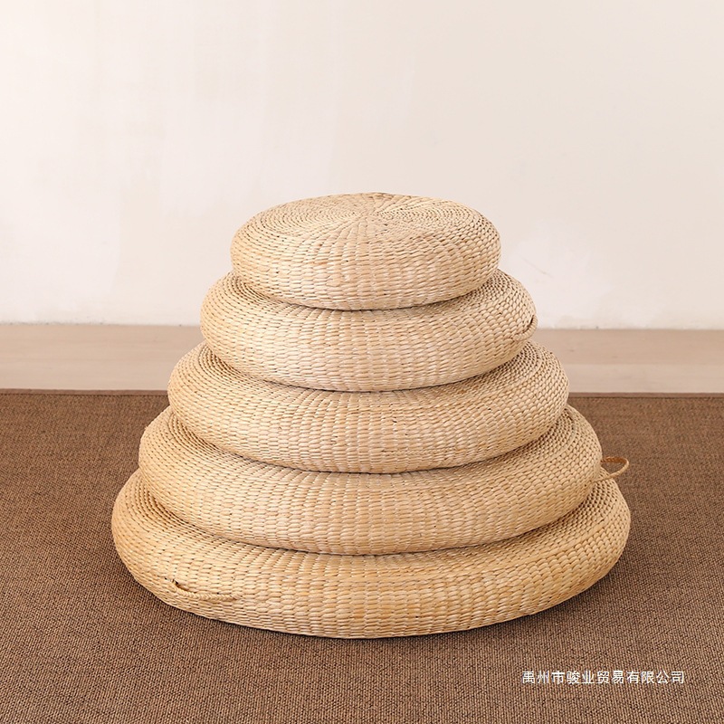 Cojín de futón de tejido de paja de estilo japonés, cojín de tatami de borde redondo grueso, cojín de futón hecho a mano para adorar al Buda y Zen.