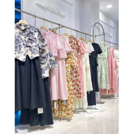 秋芭莎2025夏装新中式国风盘扣提花国风拼接连衣裙套装尾货批发