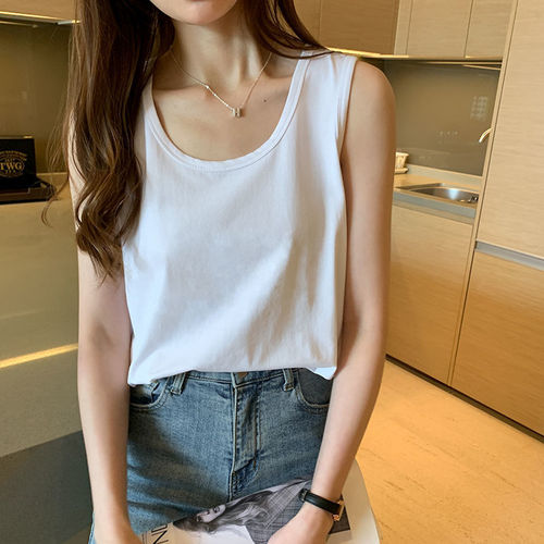 Summer Loose White Sleeveless Underwear Old Man Shirt Top Women's Small Strap Hot Girl V-neck Vest T-shirt Outer Wear Inner Wear 