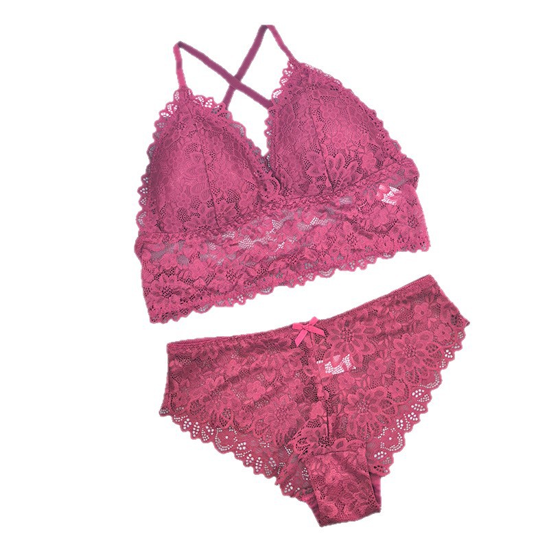 Conjunto de sujetadores de encaje transfronterizo cómodo y sexy, sin anillo de acero, ropa interior para niñas, confortable y pro-piel, conjunto de sujetadores