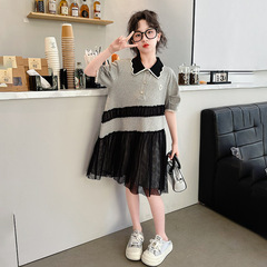 女生POLO衫夏季連衣裙2024新款中童裙子女孩洋氣公主裙中大童寬鬆