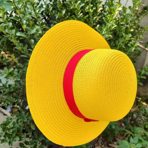 Fashionable Cartoon Little Yellow Hat One Piece Animation COSPIAY Straw Hat Summer Sunshade Beach Hat Performance Dress Up