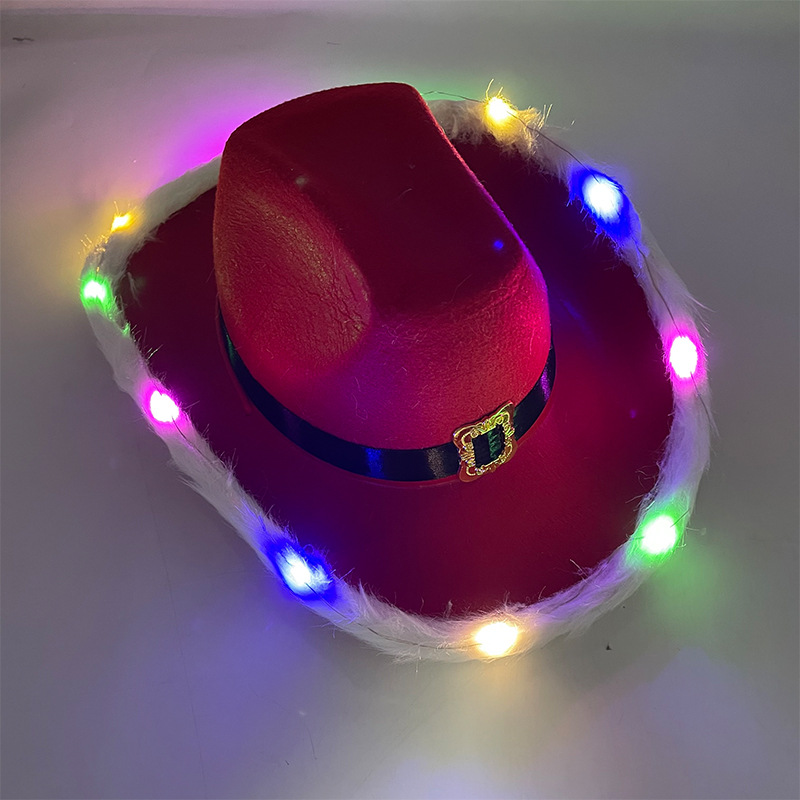 LED navidad pluma lámpara decoración de vaquero sombrero fiesta LED iluminante navidad dorada sombrero de lámpara