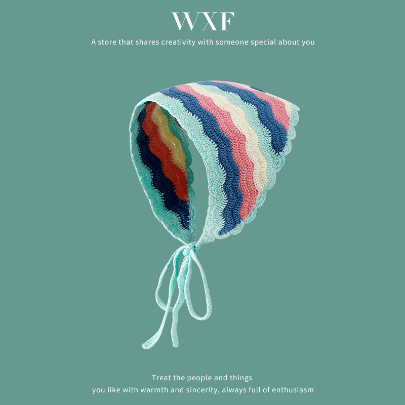 Francés vintage turbante mujer turbante triángulo de dopamina viaje dulce encantador gancho flores estilo de arte de punto de moda correa de pelo