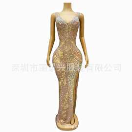 跨境演出服开叉气质优雅晚装生日派对车展模特明星红毯走秀礼服