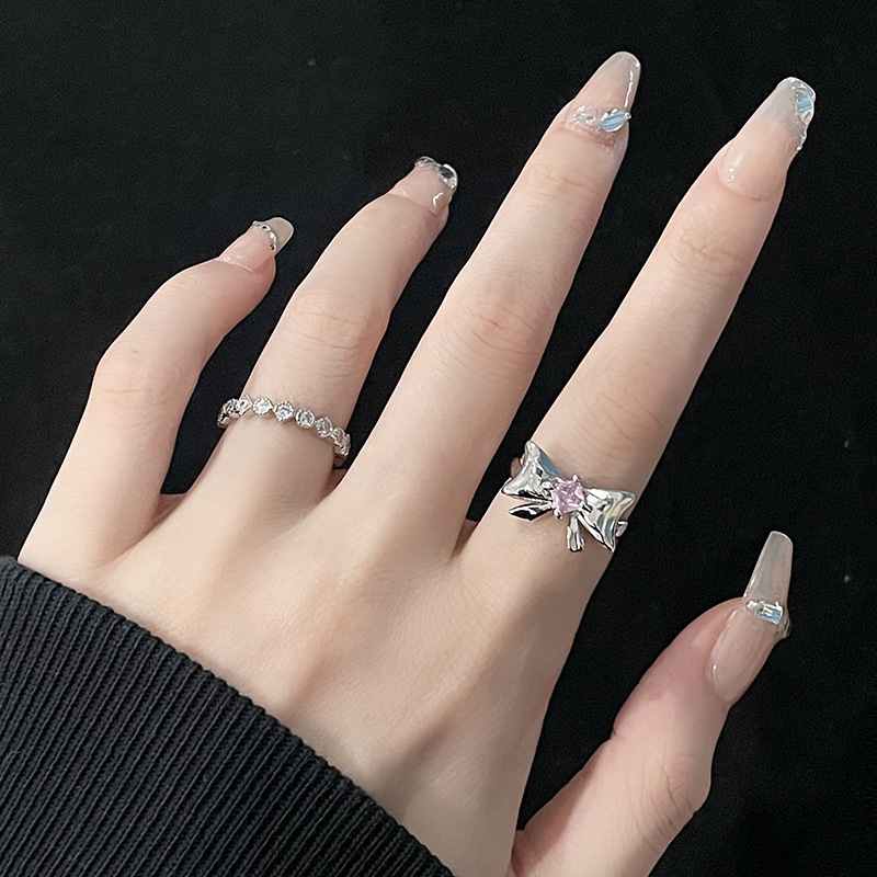 Retro Bow Knot Copper Plating Zircon Open Ring 1 Piece
