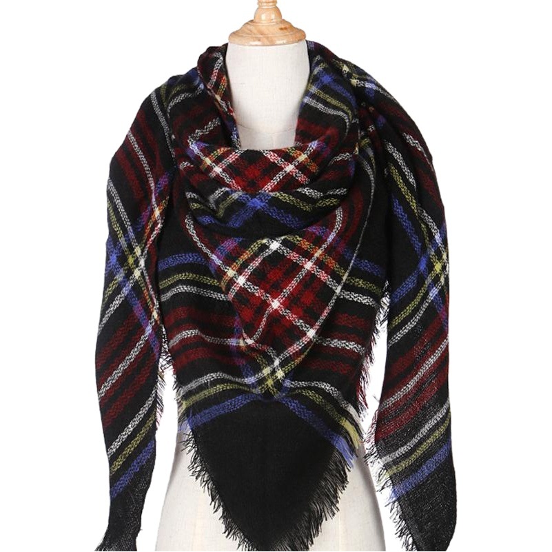 Bufanda triangular a cuadros clásica de cachemira para mujer, versátil para otoño/invierno, cálida, estilo coreano, en stock, venta al por mayor