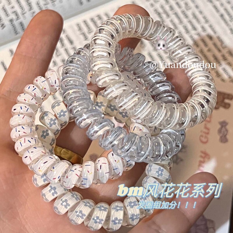 Korean Style Flower Girl BM Moonlight Color Coconut Wave Dot Telephone Line Summer Fresh All-match Daily Hair Rope Durable Korean Style Flower Girl BM Moonlight Color Coconut Wave Dot Telephone Line Summer Fresh All-match Daily Hair Rope Durable