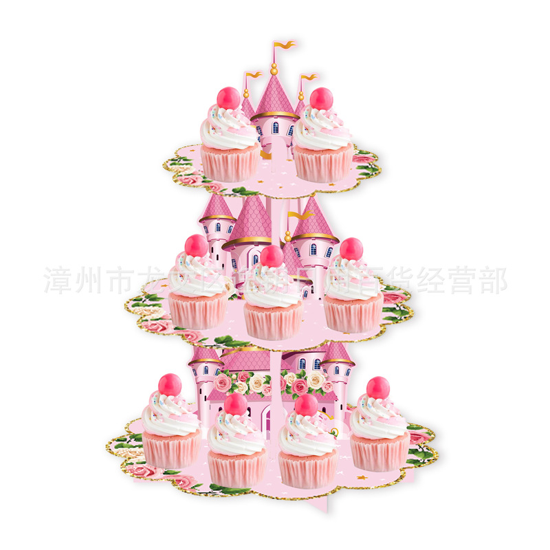 ピンクプリンセス城ケーキスタンド花ケーキスタンド女の子誕生日パーティー装飾品|undefined