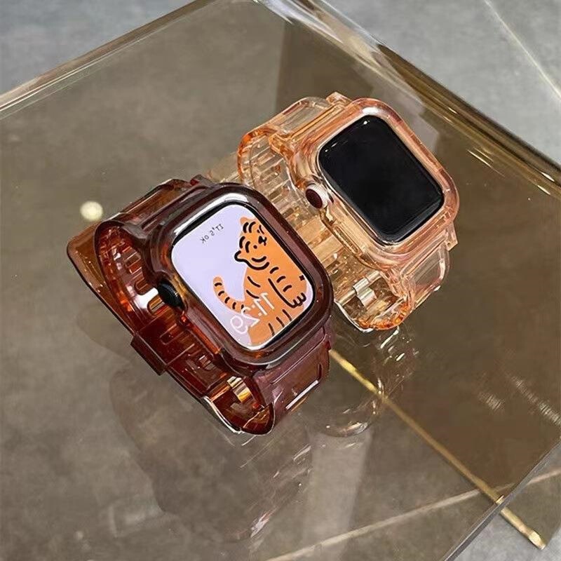 Suitable for apple watch7 strap apple Watch 6 generation iwatch5432/se Glacier integrated transparent case