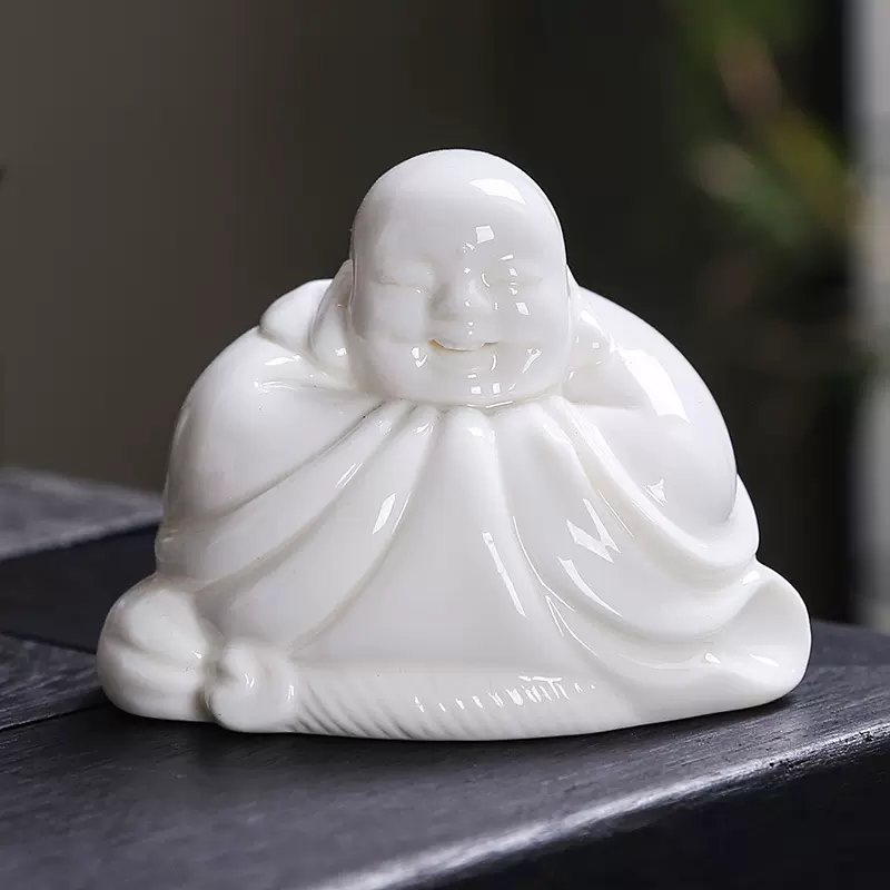 陶瓷弥勒佛手工摆件客厅家居电视柜招财小号禅意工艺品笑佛像白瓷