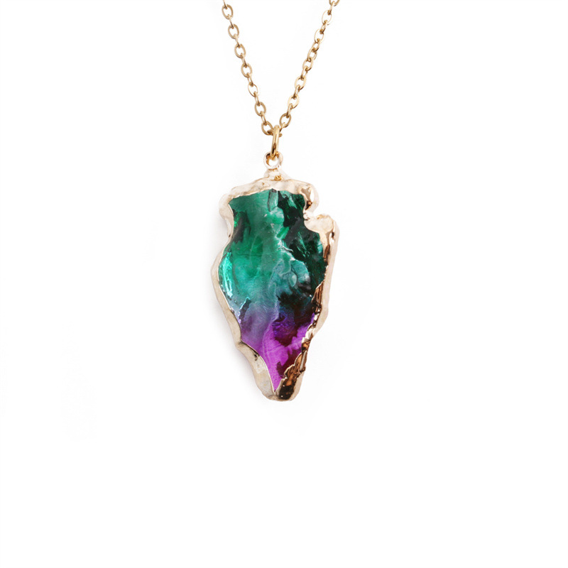 wholesale jewelry multicolor triangle cystal stone pendant stainless steel necklace nihaojewelry