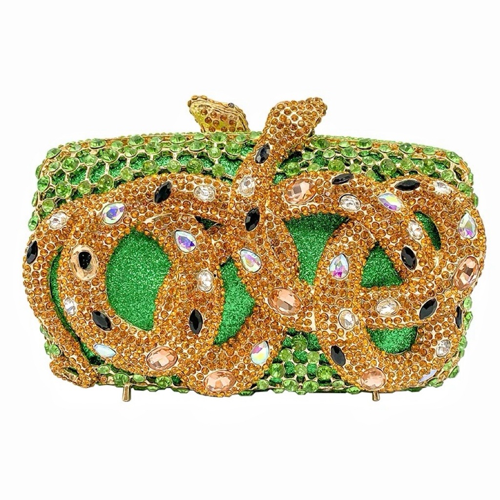 Bolsa de cena de diamantes de pitón, bolsa de diamantes perforada transfronteriza, bolsa de diamantes de banquete europea y americana, bolsa de diamantes de piedra