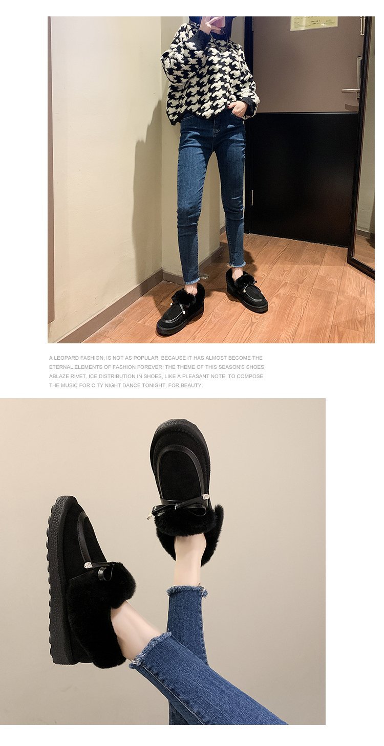 Warm Women's Ankle Boots Plush Lined Cotton Shoes With Bow_voghion.com