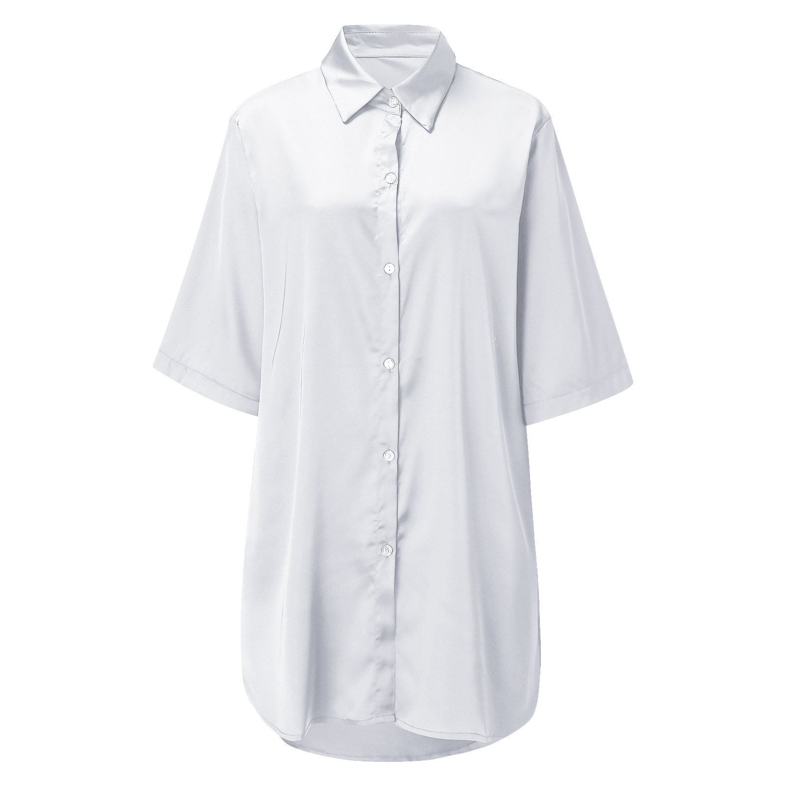 Solid Color Silky Shirt For Home Wear