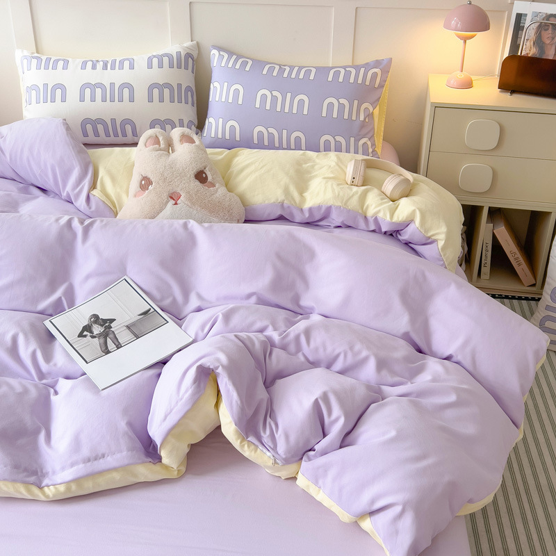 25 nuevo estilo de algodón lavado cama doble juego de cuatro piezas para dormitorio doméstico sábanas de tres piezas Funda de edredón Funda de edredón Se puede lavar a máquina