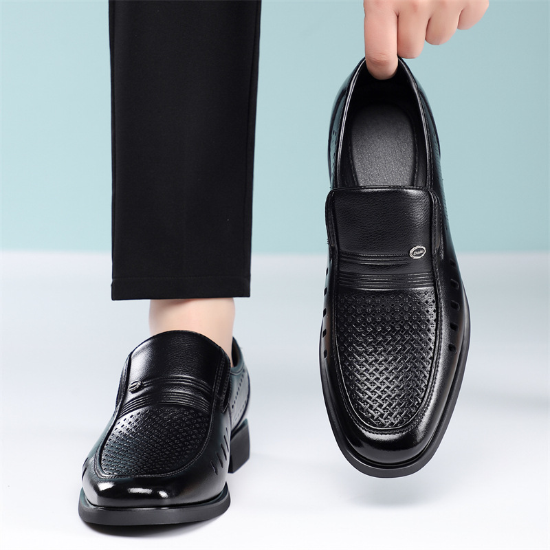 Men's Leather Slip-On Shoes Casual Breathable Comfortable Loafers_vogvips.com