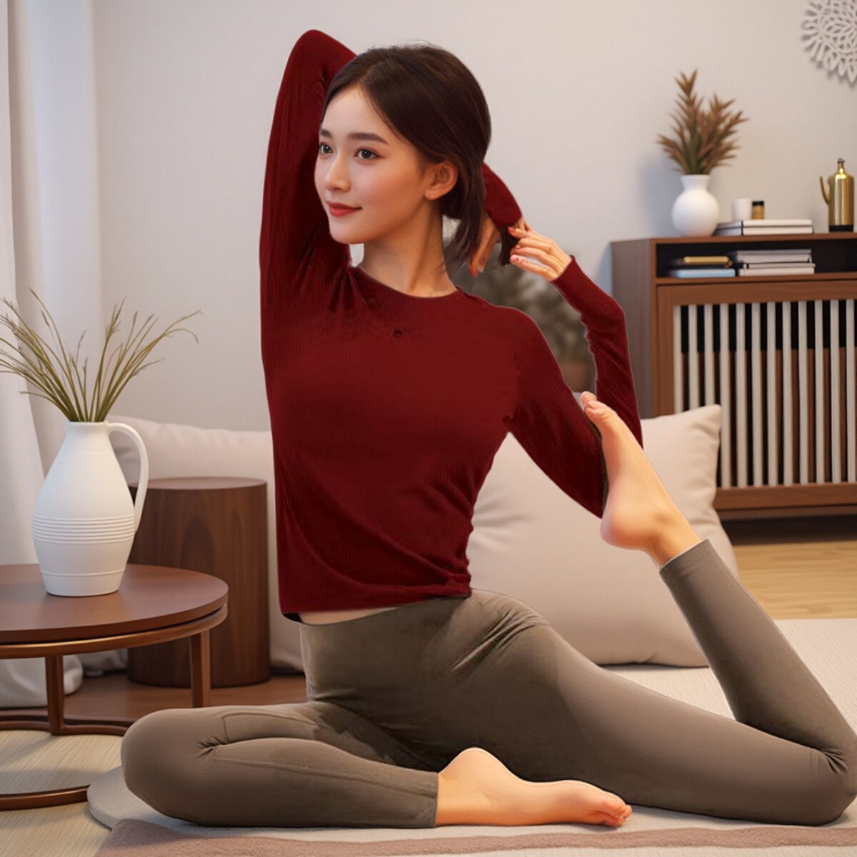 Ankora Red Long-sleeved Yoga Suit Women's 2025 New High-end Top Sports Fitness Pilates Top Autumn and Winter