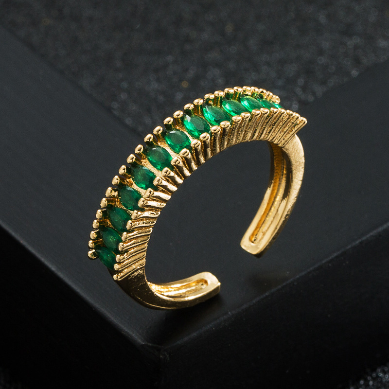 Fashion New Copper-plated Gold Color Zircon Opening Rainbow Ring display picture 5