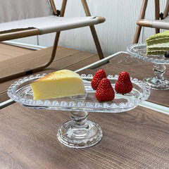 ins韓風透明玻璃愛心邊家居糕點水果盤高腳甜品台展示托盤擺件盤