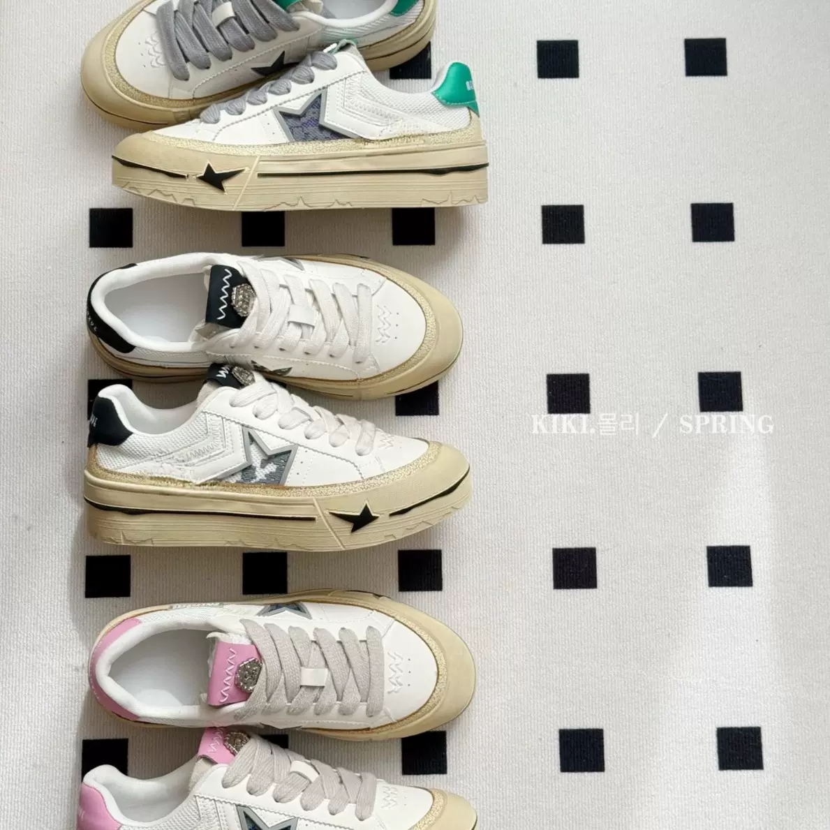 mollykiki脏脏鞋复古做旧板鞋女2026春季新款星星厚底百搭小白鞋