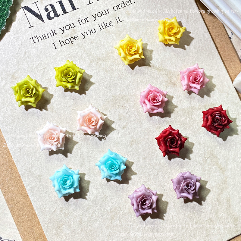 Xiaohongshu Rose Flower Nail Art Decorations Soft Sculpted Camellia Mixed Style Nail Rhinestones Decoration Wearable Nail Accessories Wholesale