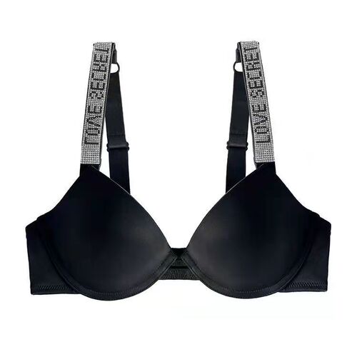 Water Diamond Gathered Cup Bra Adjustable Top Thin Bottom Thick Sexy Letter Breast Reduction Personality Matching Girl's Underwear 