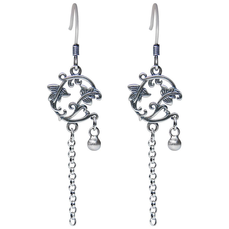 贝凯斯 Retro earrings with tassels, accessories, silver 925 sample, Chinese style