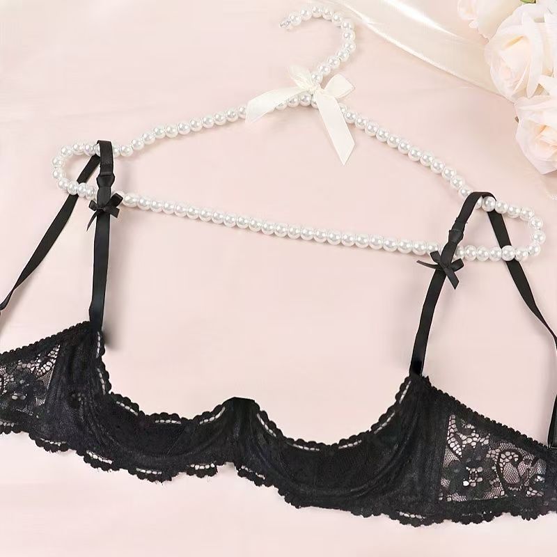 Lip Print Sexy Lingerie, Half-Cup Lace Bra, Hot Girl High-End Couple's Fun Outfit