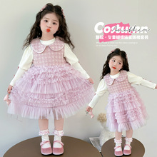 女童洋气小香风网纱春秋季连衣裙套装女宝宝2025新款公主裙子可爱