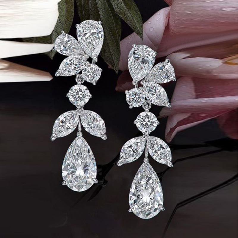 1 Pair Quantity 1 Pair Simple Style Shiny Leaf Water Droplets Inlay Copper Zircon Drop Earrings