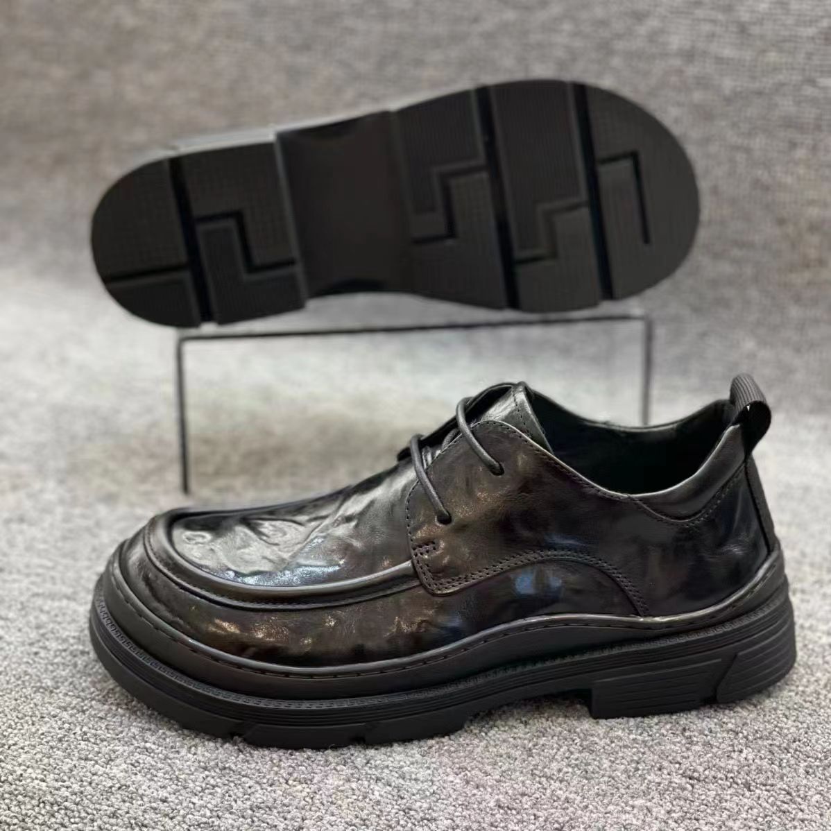 Leder im Winter, plüschig warm, echtes Leder, hoch geschnittenes britisches Herren-Rindsleder, dicke Sohle, rutschfest und vielseitig_voghion.com