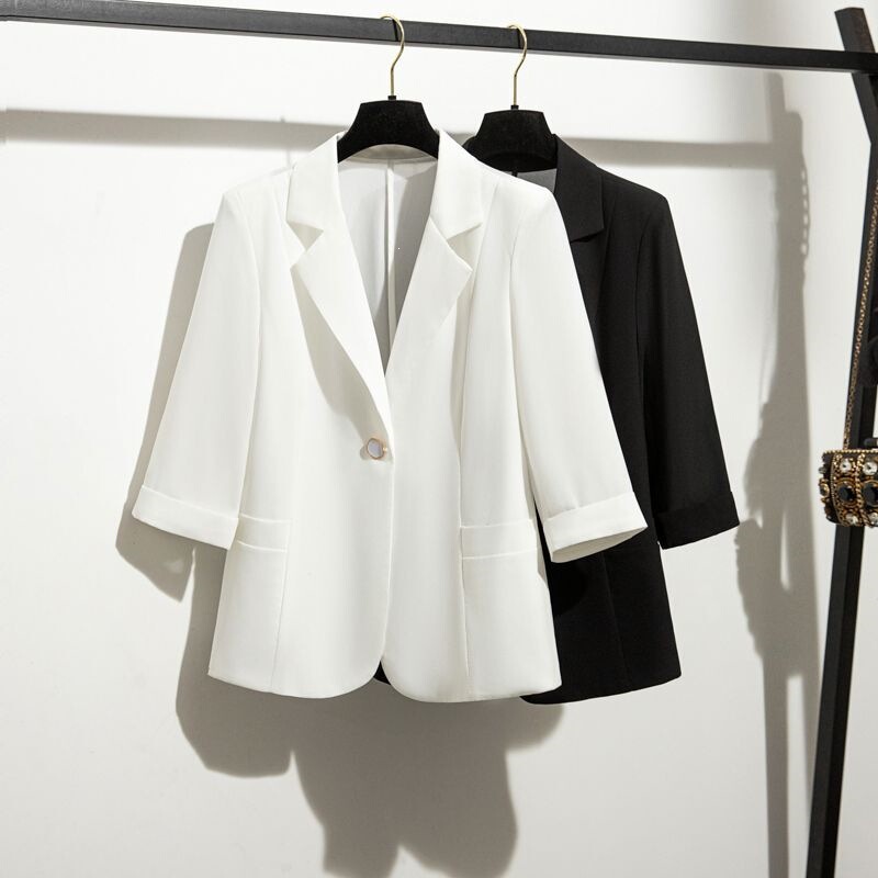 Thin White Blazer for Women 2026 Summer New Chiffon Three-Quarter Sleeve Elegant Casual Suit Jacket Summer