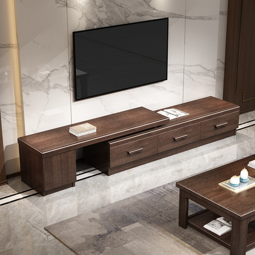 New Chinese style light luxury solid wood TV cabinet walnut coffee table combination cabinet living room modern minimalist furniture telescopic floor cabinet