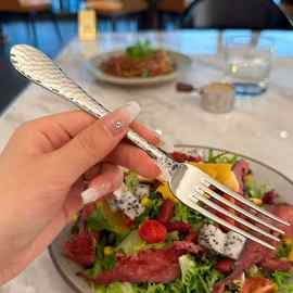 不锈钢西餐叉高颜值钻石纹主餐叉家用儿童沙拉叉意面叉甜品水果叉
