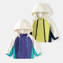Children's Hooded Jacket 2024 Spring Boys Zip-Up Jacket Baby Plaid Windbreaker Dual Zip Top Wholesale
