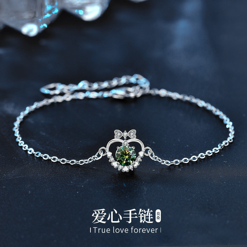 Colorido moissanite pulsera para niñas luz lujo exquisito 925 plata esterlina 50 puntos verde diamante pulsera encantadora soporte vacío