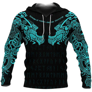 Cross-border Foreign Trade European and American plus size Men's 3d Printed Viking Sweater Casual Sweater Pullover Hooded Sweater