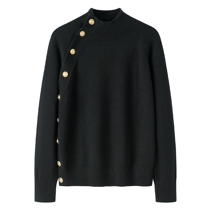 2025 New Style 100 Pure Cashmere Half-High Collar Diagonal Placket Thickeneded Women's Cardigan Knitted Cashmere Sweater Jacket Sweater