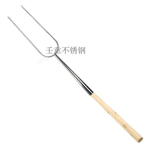 Stainless steel roasted suckling pig tool set thickened roasted pig fork U-shaped large and small suckling pig rack pork belly wooden support rack