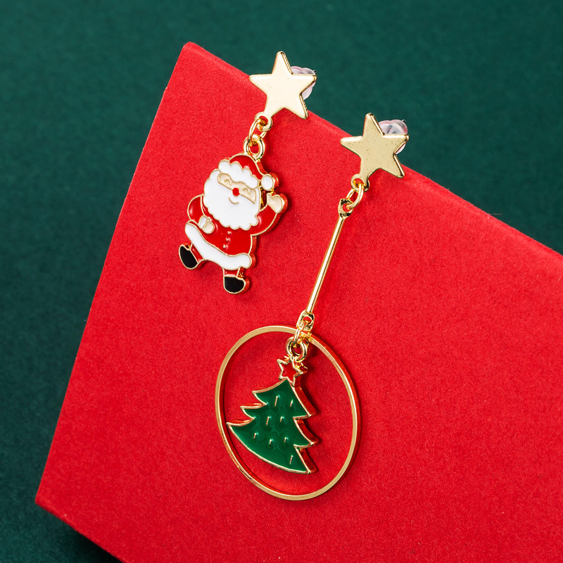 Christmas Series Gift Ring Tree Asymmetrical Ear Hook Wholesale Nihaojewelry display picture 3