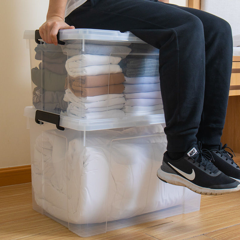 Caja de almacenamiento de Chenning gran capacidad caja de acabado de plástico transparente cubierta caja de almacenamiento de ropa doméstica