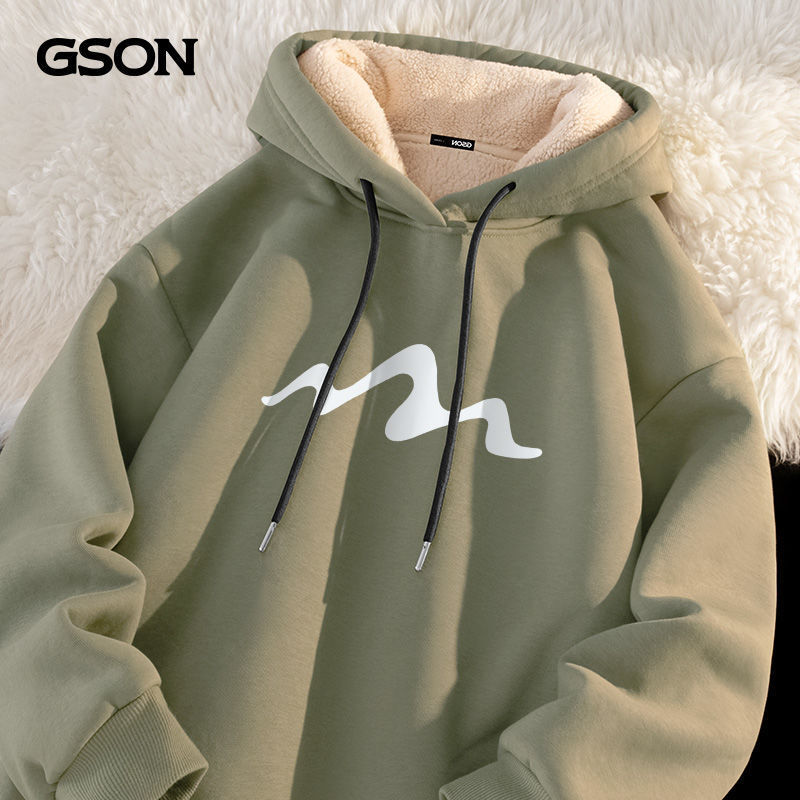 Hooded Lambskin Loose fleece-lined Thickened Sweatshirt Men's Autumn and Winter Youth Spring Warm Hooded Top 12 Hooded Lambskin Loose fleece-lined Thickened Sweatshirt Men's Autumn and Winter Youth Spring Warm Hooded Top 12